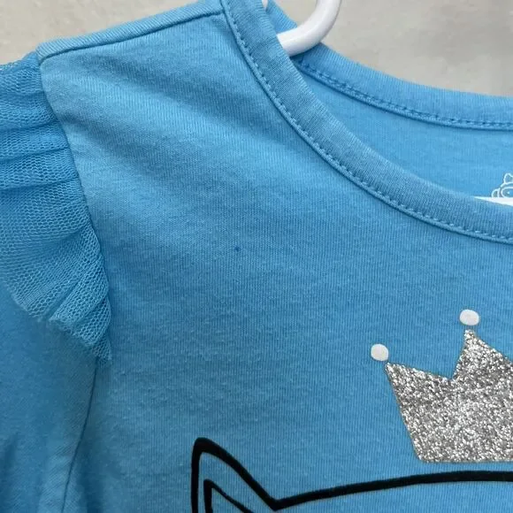 Okie Dokie | Blue Sparkle Purrrfect Princess Kitty Cat Long Sleeve Top Girl 4 - Picture 4 of 7
